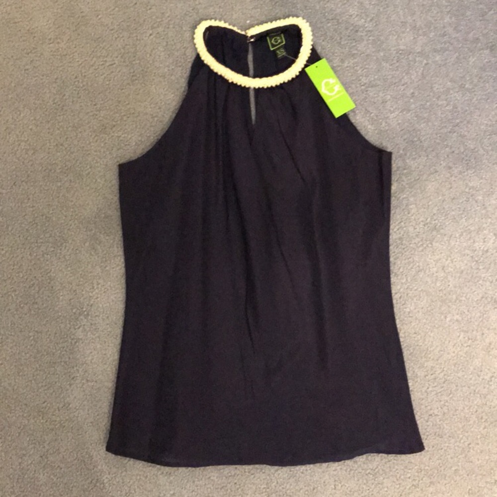 New C wonder pearl beaded slit neck top